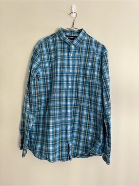 Men's Blue Plaid Button-Up Shirt banana republic size large
